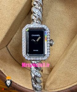 ساعت شانل زنانه مدل پریمیر گالون دستبندی قاب نگین 021593 Chanel Premiere Galon