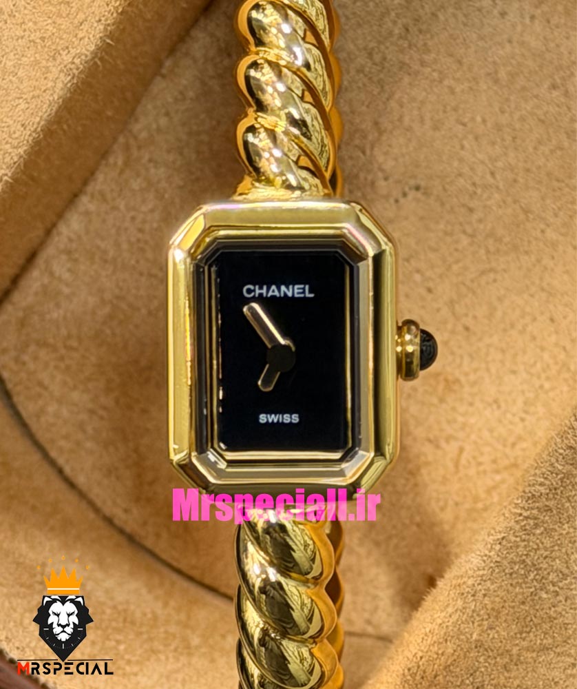 ساعت شانل زنانه مدل پریمیر گالون دستبندی طلایی قاب نگین 021591 Chanel Premiere Galon