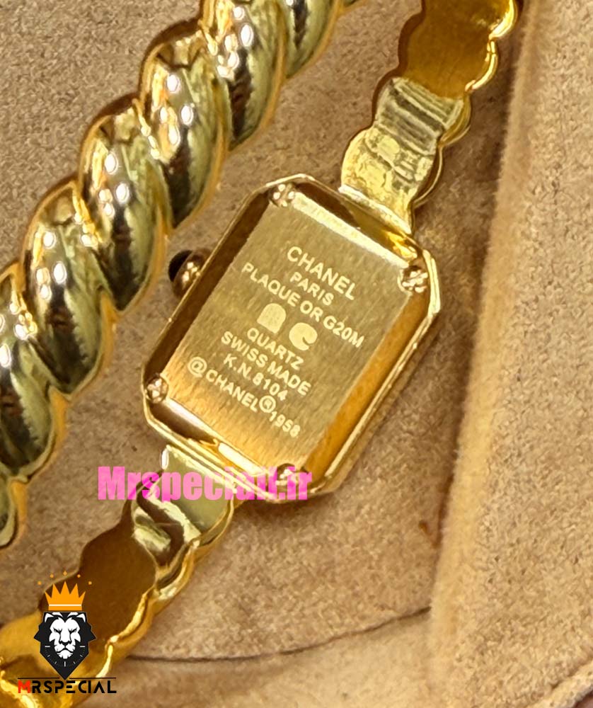 ساعت شانل زنانه مدل پریمیر گالون دستبندی طلایی قاب نگین 021591 Chanel Premiere Galon