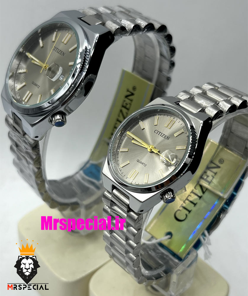 ساعت سیتیزن ست مردانه و زنانه مدل سویوسا کوارتز استیل صفحه طوسی 021318 CITIZEN TSUYOSA