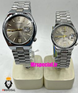 ساعت سیتیزن ست مردانه و زنانه مدل سویوسا کوارتز استیل صفحه طوسی 021318 CITIZEN TSUYOSA