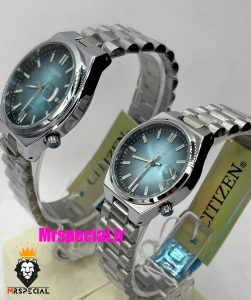 ساعت سیتیزن ست مردانه و زنانه مدل سویوسا کوارتز استیل صفحه کله غازی 021322 CITIZEN TSUYOSA 