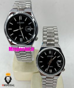 ساعت سیتیزن ست مردانه و زنانه مدل سویوسا کوارتز استیل صفحه مشکی 021319 CITIZEN TSUYOSA 