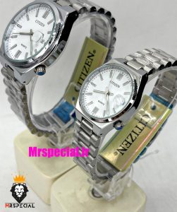 ساعت سیتیزن ست مردانه و زنانه مدل سویوسا کوارتز استیل صفحه سفید 021320 CITIZEN TSUYOSA 