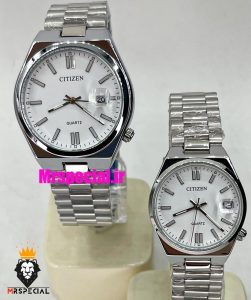 ساعت سیتیزن ست مردانه و زنانه مدل سویوسا کوارتز استیل صفحه سفید 021320 CITIZEN TSUYOSA 