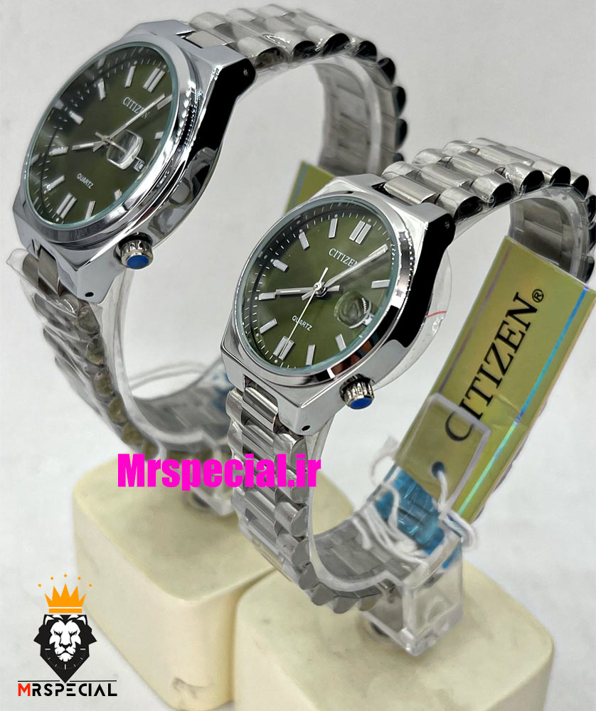 ساعت سیتیزن ست مردانه و زنانه مدل سویوسا کوارتز استیل صفحه سبز 021317 CITIZEN TSUYOSA