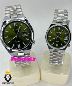 ساعت سیتیزن ست مردانه و زنانه مدل سویوسا کوارتز استیل صفحه سبز 021317 CITIZEN TSUYOSA