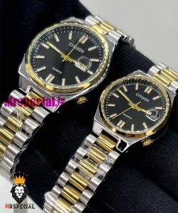 ساعت سیتیزن ست مردانه و زنانه مدل سویوسا کوارتز دورنگ طلایی صفحه مشکی 021326 CITIZEN TSUYOSA 