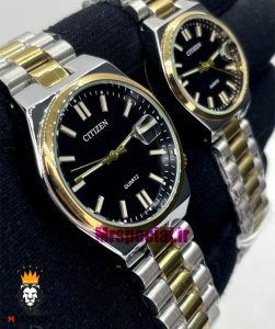 ساعت سیتیزن ست مردانه و زنانه مدل سویوسا کوارتز دورنگ طلایی صفحه مشکی 021326 CITIZEN TSUYOSA 