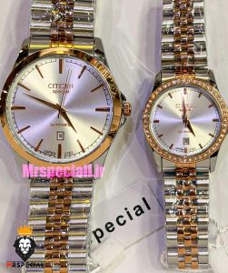 ساعت سیتیزن ست مردانه و زنانه اسپشیال دو رنگ رزگلد صفحه نقره ای 021673 CITIZEN SPECIAL