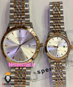 ساعت سیتیزن ست مردانه و زنانه اسپشیال دورنگ رزگلد صفحه نقره ای 021670 CITIZEN SPECIAL 