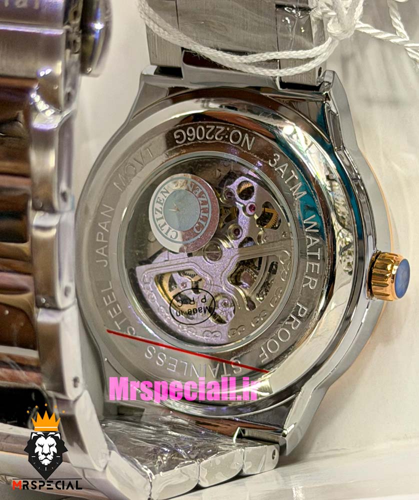 ساعت سیتیزن ست مردانه و زنانه اسپشیال اتوماتیک دو رنگ رزگلد صفحه اسکلتون 021674 CITIZEN SPECIAL