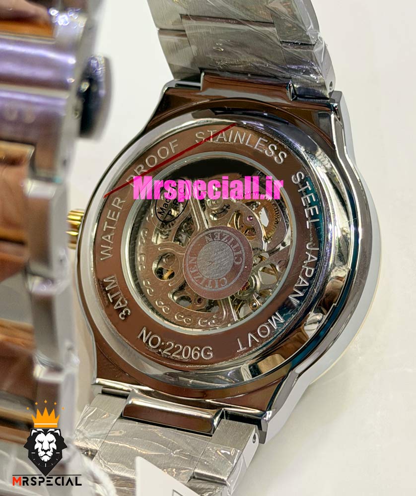 ساعت سیتیزن ست مردانه و زنانه اسپشیال اتوماتیک دو رنگ طلایی صفحه اسکلتون 021675 CITIZEN SPECIAL