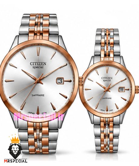 ساعت سیتیزن ست مردانه و زنانه اسپشیال دورنگ رزگلد صفحه نقره ای 021670 CITIZEN SPECIAL