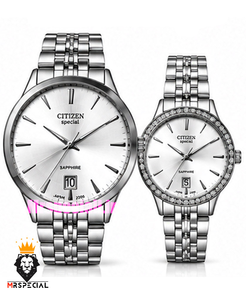 ساعت سیتیزن ست مردانه و زنانه اسپشیال استیل صفحه نقره ای 021671 CITIZEN SPECIAL