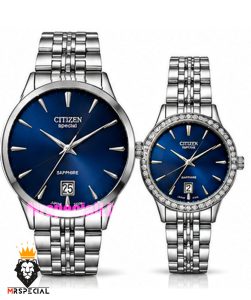 ساعت سیتیزن ست مردانه و زنانه اسپشیال استیل صفحه ابی 021672 CITIZEN SPECIAL