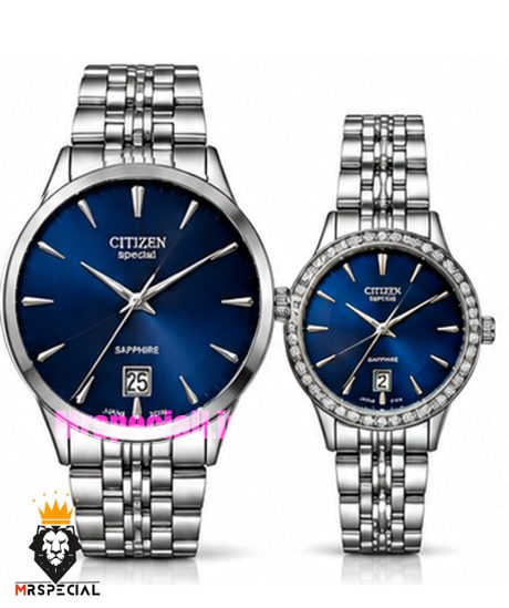 ساعت سیتیزن ست مردانه و زنانه اسپشیال استیل صفحه ابی 021672 CITIZEN SPECIAL