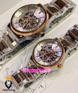 ساعت سیتیزن ست مردانه و زنانه اسپشیال اتوماتیک دو رنگ رزگلد صفحه اسکلتون 021674 CITIZEN SPECIAL
