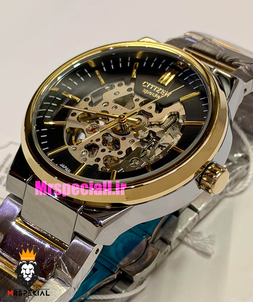 ساعت سیتیزن ست مردانه و زنانه اسپشیال اتوماتیک دو رنگ طلایی صفحه اسکلتون 021675 CITIZEN SPECIAL