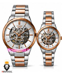 ساعت سیتیزن ست مردانه و زنانه اسپشیال اتوماتیک دو رنگ رزگلد صفحه اسکلتون 021674 CITIZEN SPECIAL
