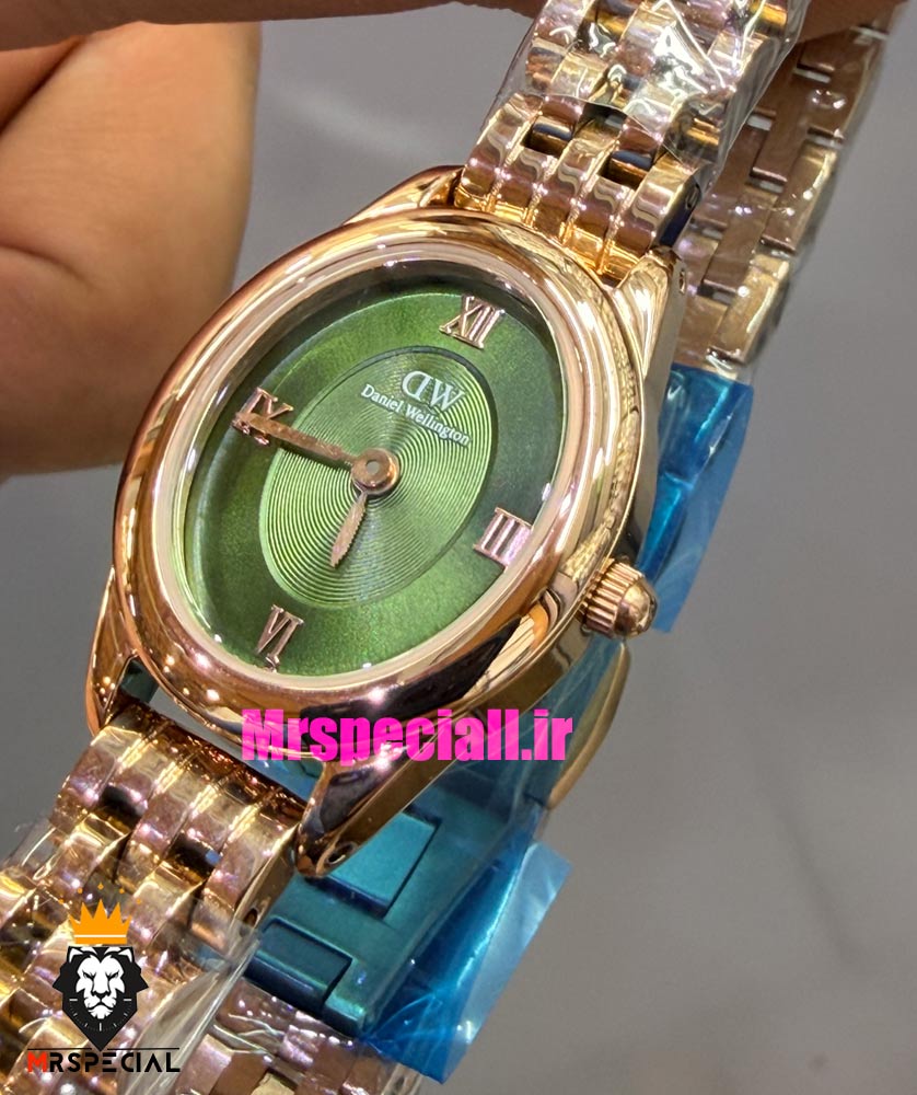 ساعت زنانه دنیل ولینگتون مینی رزگلد صفحه بیضی سبز 021559 Daniel Wellington Ophelia