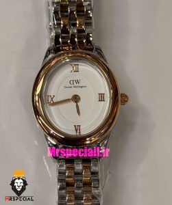 ساعت زنانه دنیل ولینگتون مینی دو رنگ رزگلد صفحه بیضی سفید 021558 Daniel Wellington Ophelia