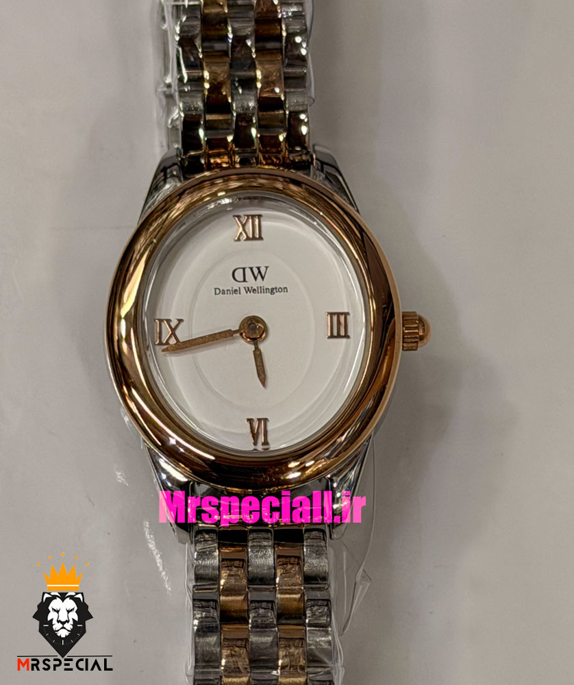 ساعت زنانه دنیل ولینگتون مینی دو رنگ رزگلد صفحه بیضی سفید 021558 Daniel Wellington Ophelia