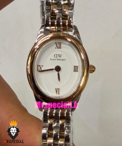 ساعت زنانه دنیل ولینگتون مینی دو رنگ رزگلد صفحه بیضی سفید 021558 Daniel Wellington Ophelia