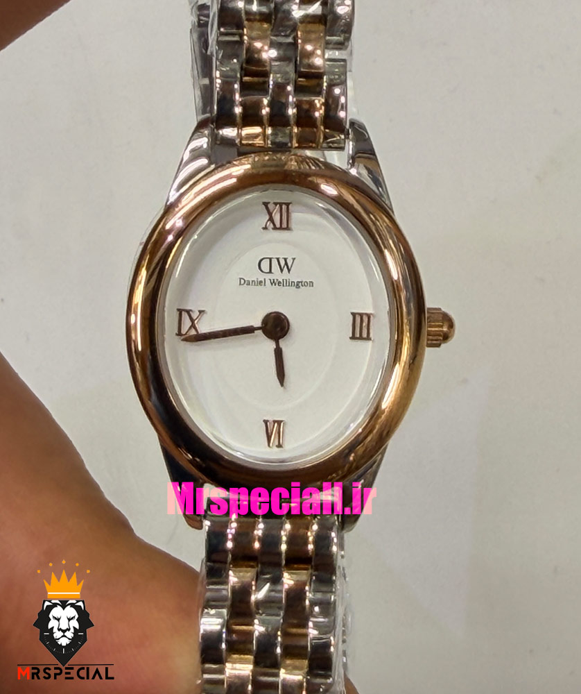 ساعت زنانه دنیل ولینگتون مینی دو رنگ رزگلد صفحه بیضی سفید 021558 Daniel Wellington Ophelia