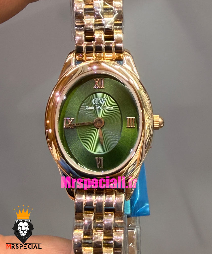ساعت زنانه دنیل ولینگتون مینی رزگلد صفحه بیضی سبز 021559 Daniel Wellington Ophelia