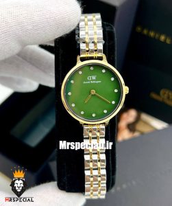 ساعت دنیل ولینگتون زنانه دو رنگ طلایی صفحه سبز Daniel Wellington 021199 