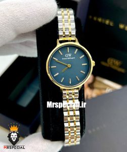 ساعت دنیل ولینگتون زنانه دو رنگ طلایی صفحه ابی Daniel Wellington 021201 
