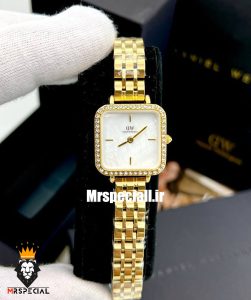 ساعت دنیل ولینگتون زنانه مربع طلایی قاب نگین صفحه سفید صدف Daniel Wellington 021196