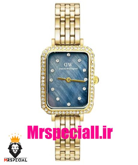 ساعت دنیل ولینگتون زنانه چهارگوش طلایی قاب نگین صفحه صدف کبود Daniel Wellington 021192