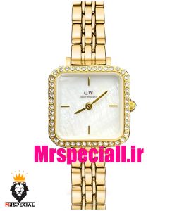 ساعت دنیل ولینگتون زنانه مربع طلایی قاب نگین صفحه سفید صدف Daniel Wellington 021196