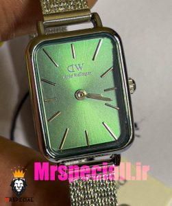ساعت زنانه دنیل ولینگتون چهارگوش بند حصیری استیل صفحه سبز Daniel Wellington Quadro 020877 