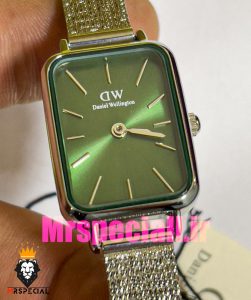 ساعت زنانه دنیل ولینگتون چهارگوش بند حصیری استیل صفحه سبز Daniel Wellington Quadro 020877 