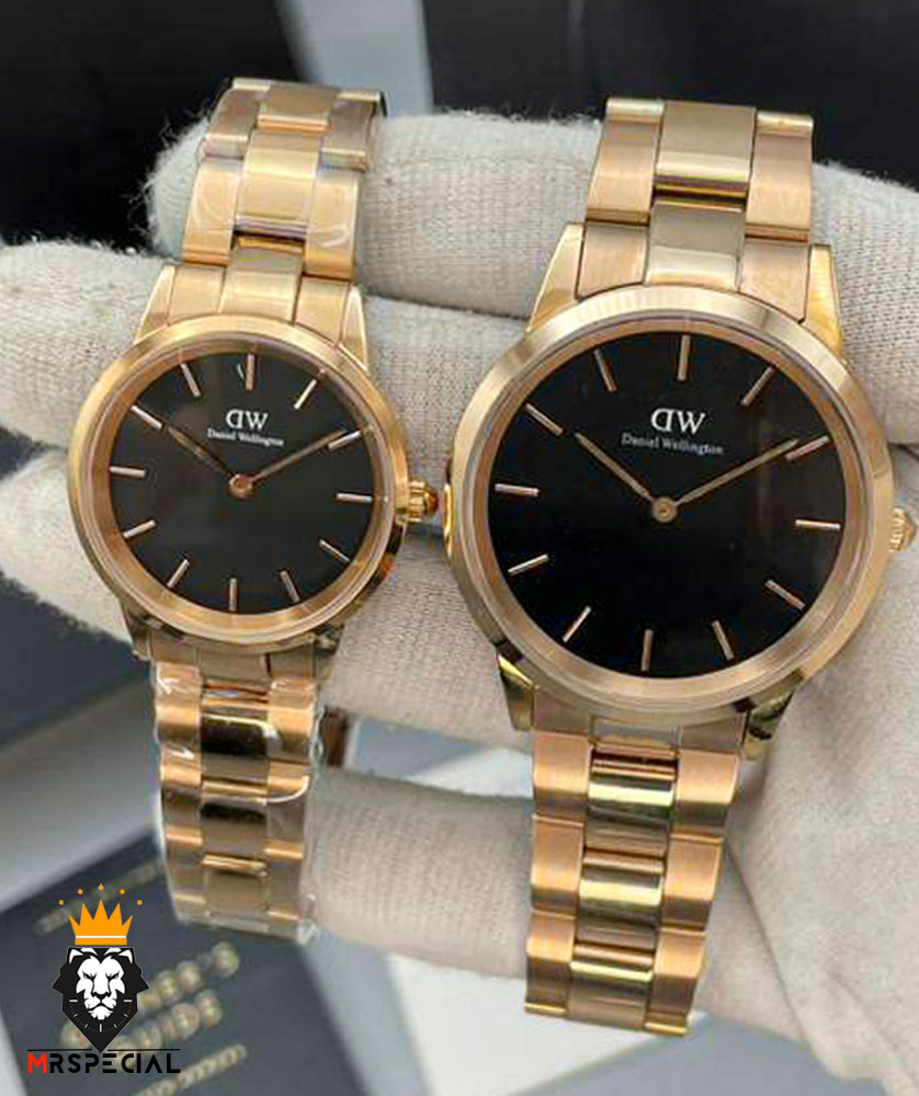 ساعت ست مردانه و زنانه دنیل ولینگتون رزگلد صفحه مشکی Daniel Wellington 2565