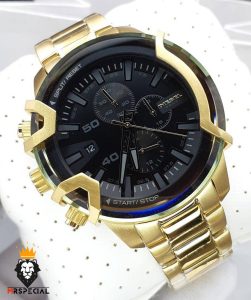 ساعت مچی مردانه دیزل کرنوگراف طلایی صفحه مشکی  DIESEL Chronograph griffed 01779