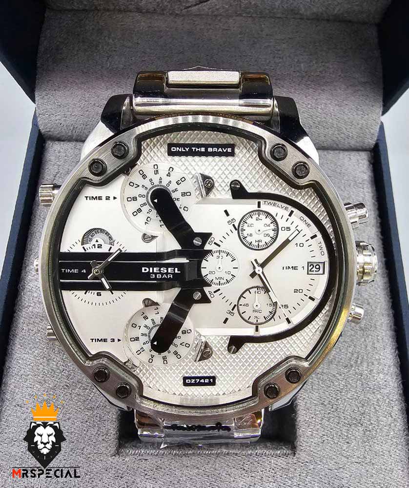 ساعت مچی مردانه دیزل هفت موتوره استیل صفحه نقره ای diesel MR.daddy 01627