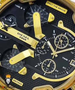ساعت دیزل مردانه هفت موتوره طلایی صفحه مشکی diesel MR.daddy dz 01010