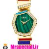 ساعت دیور زنانه طلایی دستبندی نگین دار صفحه سبز DIOR Gem Dior 020945