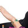 ساعت دیور زنانه طلایی دستبندی نگین دار صفحه سبز DIOR Gem Dior 020945