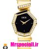 ساعت دیور زنانه طلایی دستبندی نگین دار صفحه مشکی DIOR Gem Dior 020947