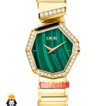 ساعت دیور زنانه دستبندی طلایی قاب نگین صفحه سبز Watch GEM DIOR 021401