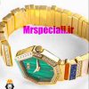 ساعت دیور زنانه طلایی دستبندی نگین دار صفحه سبز DIOR Gem Dior 020945