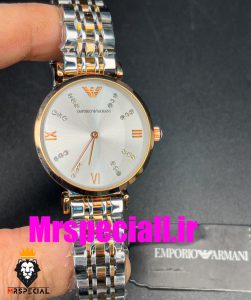 ساعت امپریو ارمانی زنانه استیل دو رنگ رزگلد صفحه سفید 020707 EMPORIO ARMANI