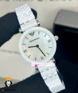 ساعت امپریو ارمانی زنانه سفید سرامیک صفحه صدف سفید 021231 EMPORIO ARMANI 