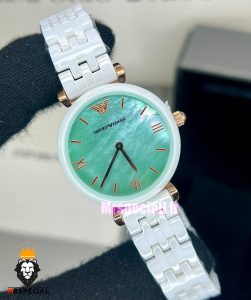 ساعت امپریو ارمانی زنانه سفید سرامیک صفحه سبز صدف 021224 EMPORIO ARMANI 