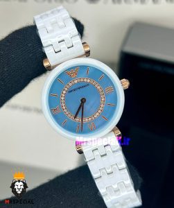 ساعت امپریو ارمانی زنانه سفید سرامیک صفحه ابی 021227 EMPORIO ARMANI 